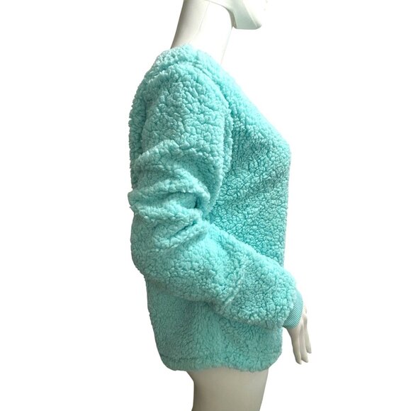 So Intimates Women’s Sweatshirt Blue Green M Sherpa Soft Cozy Casual Round Neck - Picture 4 of 13